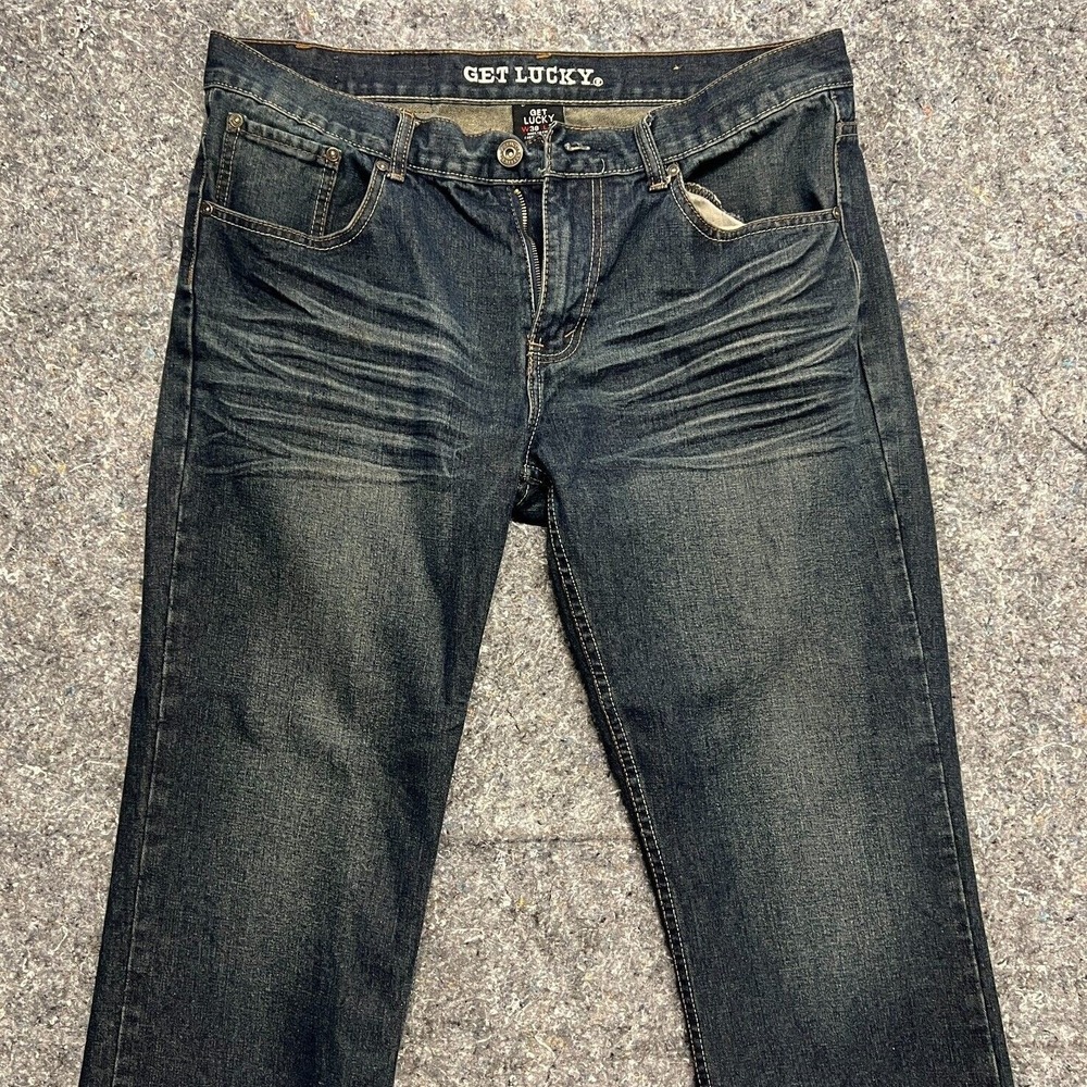 Get Lucky Mens‎ Dark Wash Straight Leg Jeans 38x32 Creased